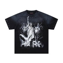 Rare Peace Dark Statue Of Liberty Black Washed Oversized Graphic T‑Shirt