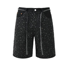 Purple Jeans Mens Black Denim Shorts with Allover Rhinestone Embellishments and Sparkling Party Street Style 5095