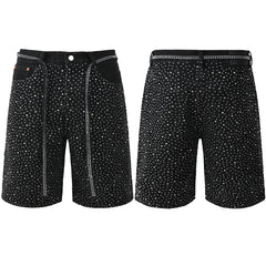Purple Jeans Mens Black Denim Shorts with Allover Rhinestone Embellishments and Sparkling Party Street Style 5095