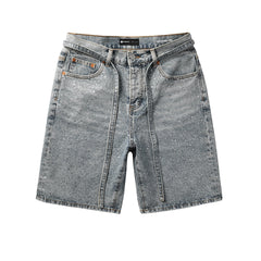 Purple Jeans Mens Light Blue Denim Shorts with Sparkling Rhinestones Stylish Summer Streetwear Look 5096