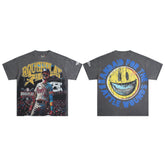 Roughplay Skull Baseball Player Grin Smiley Double‑Sided Distressed Tee