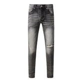 Purple Jeans Men Classic Streetwear Jeans Distressed Grey Ripped Skinny Fit 9103