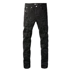 Purple Jeans Men Distressed Black Skinny Jeans with Heavy Ripped Design and Grunge Streetwear Vibe 9108