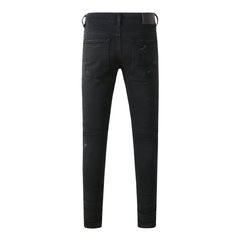 Purple Jeans Men Distressed Black Skinny Jeans with Heavy Ripped Design and Grunge Streetwear Vibe 9108