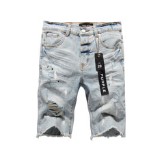 Purple Jeans New Jeans Men Personality Fashion Splash-Ink Vintage Jean Shorts 5006