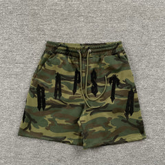 Trapstar Towel Embroidered Letter Shorts Green camouflage