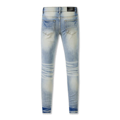 Purple Retro Style Washed Jeans (8807-848) Featuring a Distressed Look and Bold Rips