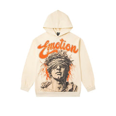 Mixed Emotions Beige Blindfold Portrait Pullover Hoodie Streetwear Top