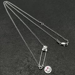 Chrome Hearts silver full diamond smiley face brooch necklace