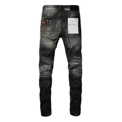 Purple Jeans Mens New Black Grey Jeans - Urban Style with Unique Ripped Patches 9018