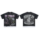 Roughplay Lightning Dirt‑Bike Rider Layered Hem Double‑Sided Distressed Tee