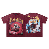 SUPPLY Rebellion Western Cowboy Burgundy Washed Oversized Graphic T‑Shirt