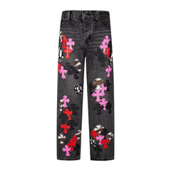 Chrome-Hearts Multi Cross Patch Denim Jeans - Grey Gothic Street Pants 1111