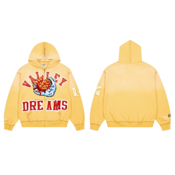 Vale Forever Valley Dreams Sun Moon Graphic Zip‑Up Hoodie Yellow Gradient