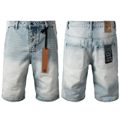 Purple Jeans Men Streetwear Denim Shorts Light Washed Blue with Graphic Patch and Relaxed Fit 2005
