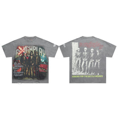Roughplay Skeleton Rock Band Retro Glam Distressed Tee
