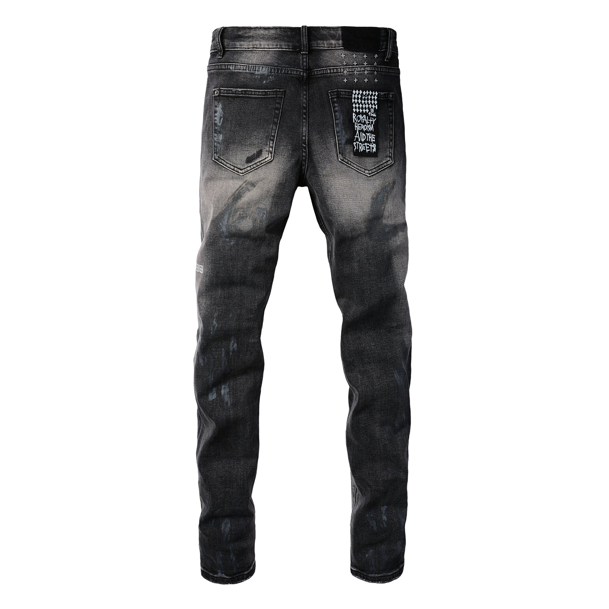Purple Jeans Street Style Black Ripped Jeans with Frayed Knee Accents 3027