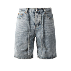 Purple Jeans Mens Light Blue Denim Shorts with Sparkling Rhinestones Stylish Summer Streetwear Look 5096