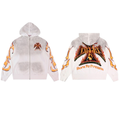 Vale Forever Born To Dreams Flame Graphic Zip‑Up Hoodie White