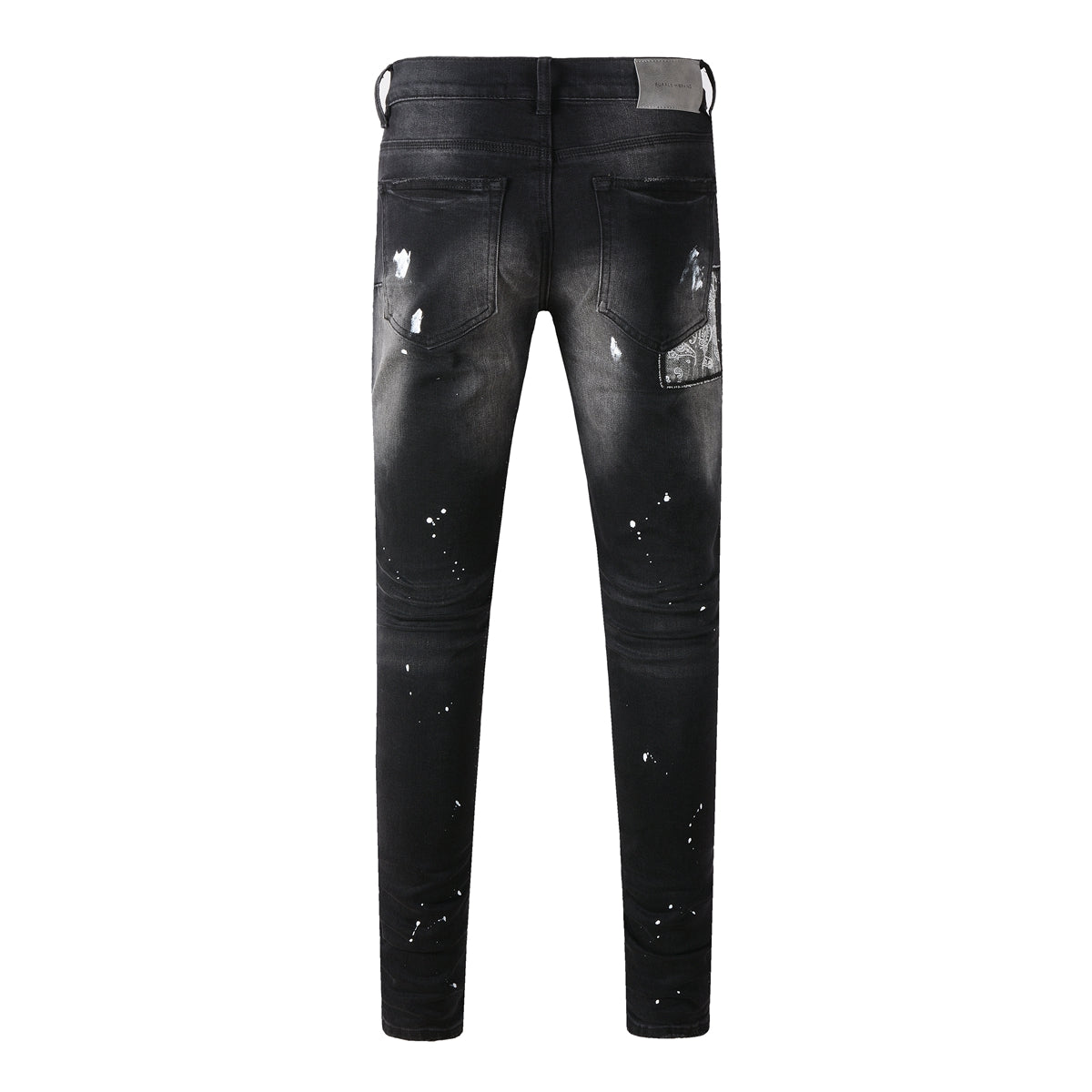 Purple Jeans Men Streetwear Jeans Distressed Black Paint Splash Patch Ripped Skinny 9099