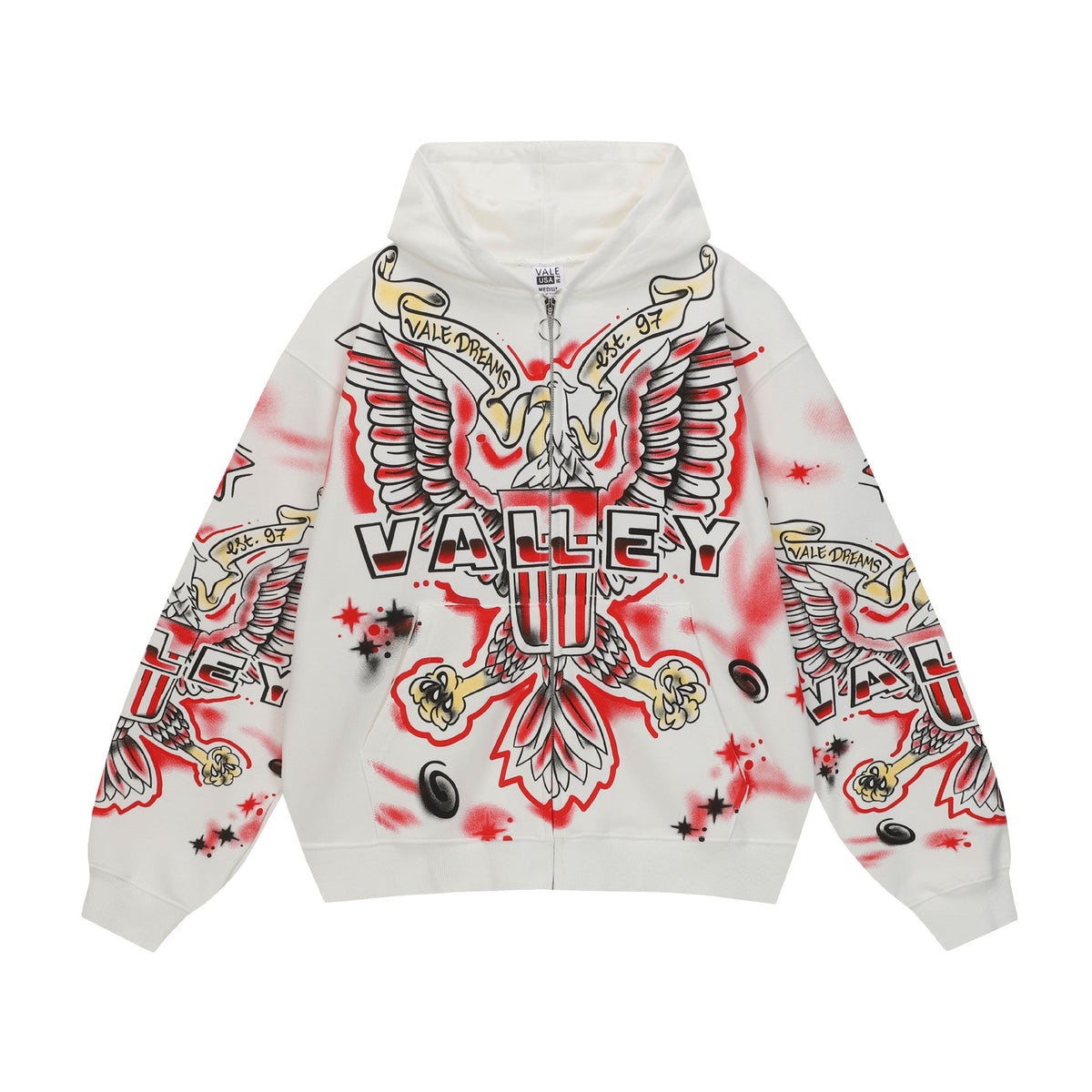 Vale Forever Gothic Pattern Zip Hoodie White
