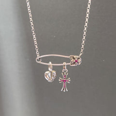 Chrome Hearts 925 silver brooch red diamond heart cross necklace