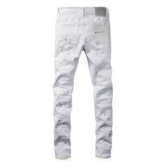 Purple Jeans White Ink Spot Vintage Personality Fashion Ripped Jeans 9021