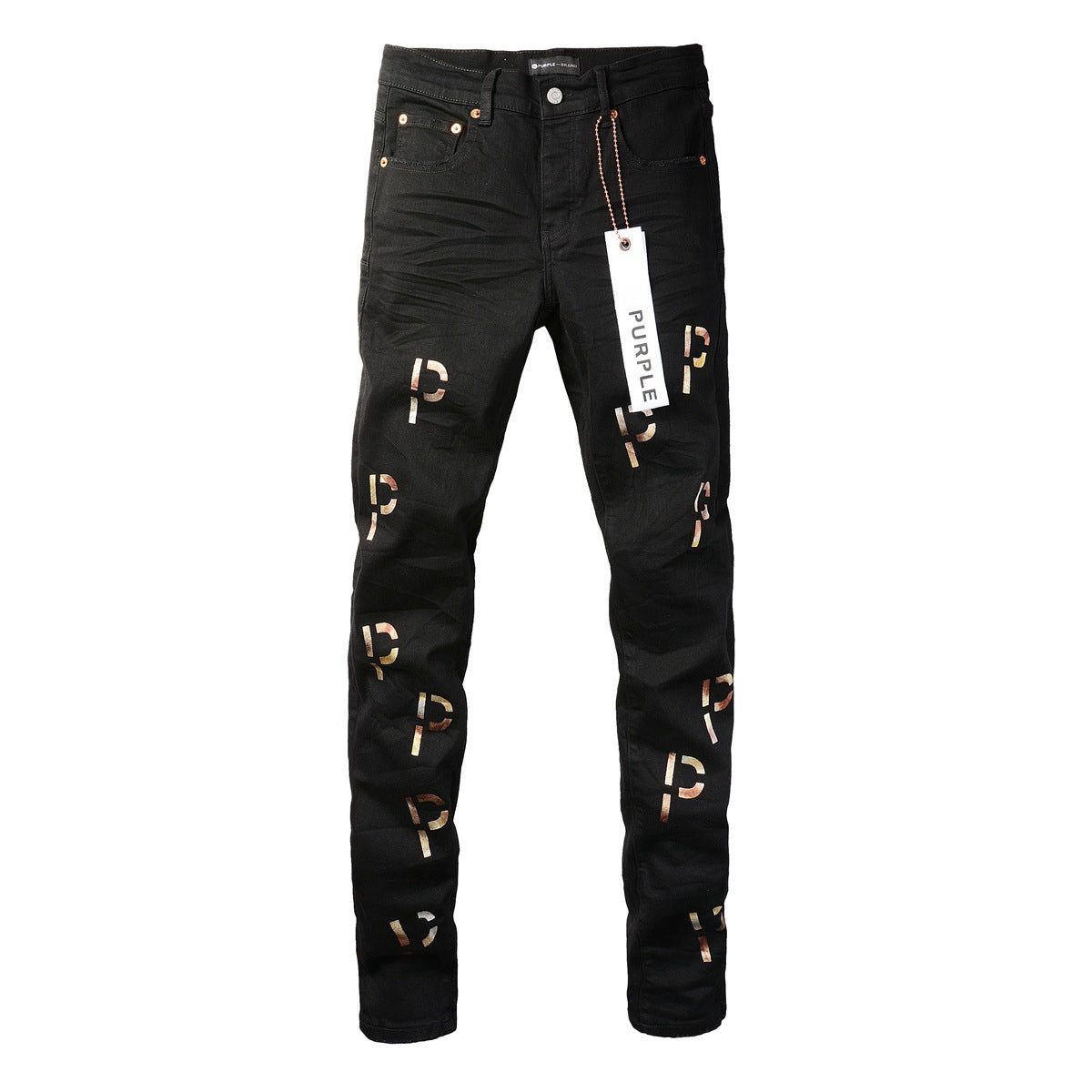 Purple Jeans New Black Letter Printing Vintage Personality Fashion Ripped Jeans 9008