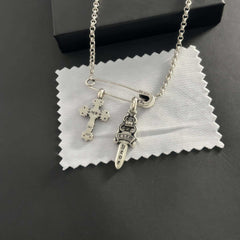 Chrome Hearts vintage flame cross brooch necklace