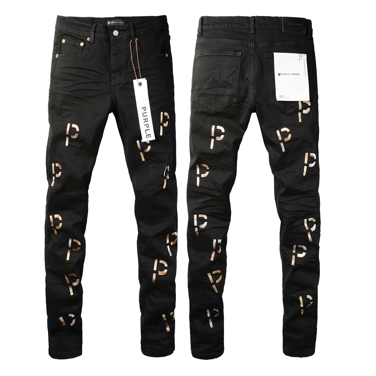 Purple Jeans New Black Letter Printing Vintage Personality Fashion Ripped Jeans 9008