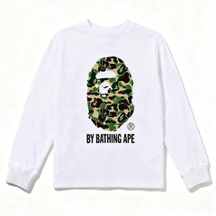 BAPE Style "BY BATHING APE" Camo Ape Head Long-Sleeve Tee - White/Green