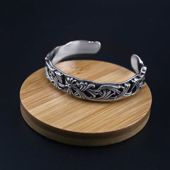 Chrome Hearts S925 Sterling Sliver Floral Cuff bracelet with intricate carvings