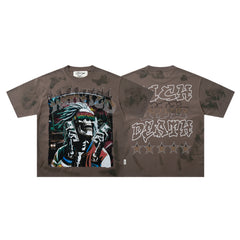 BKYS Dreadlock Skull Cash Brown Washed Oversized Graphic T‑Shirt